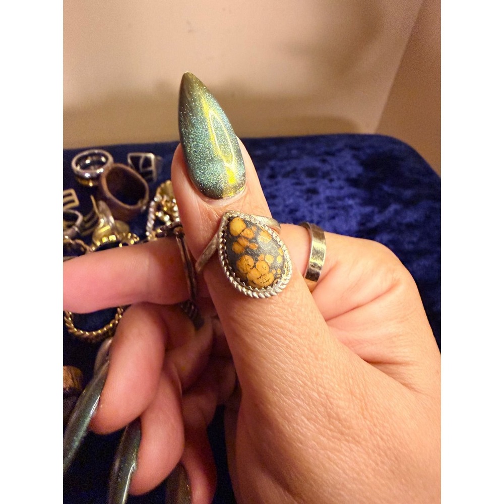 Southwestern Teardrop Jasper Stone Ring Sterling Silver Rope Bezel Boho